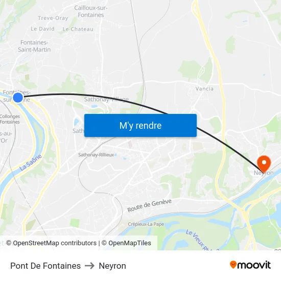 Pont De Fontaines to Neyron map