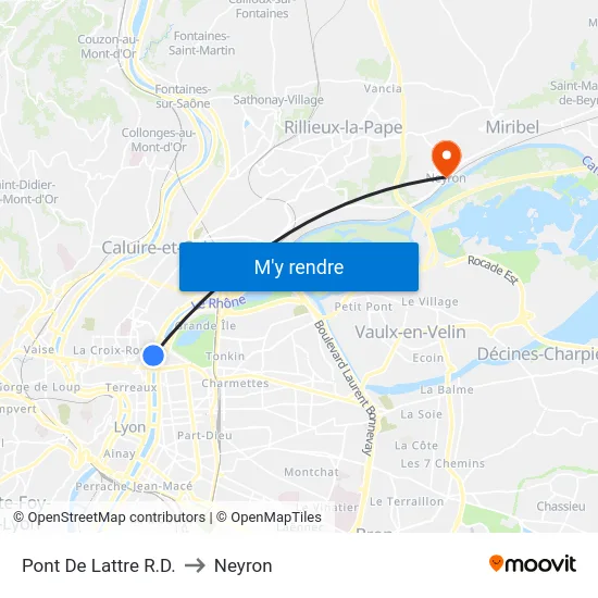 Pont De Lattre R.D. to Neyron map