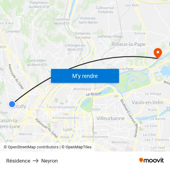 Résidence to Neyron map