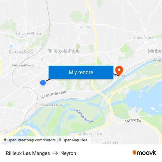 Rillieux Les Manges to Neyron map