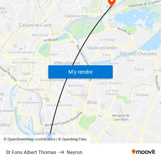 St Fons Albert Thomas to Neyron map