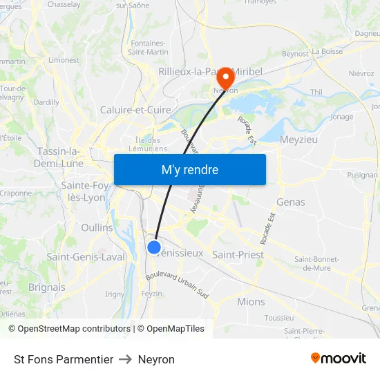St Fons Parmentier to Neyron map