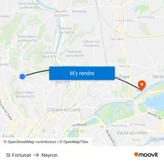 St Fortunat to Neyron map