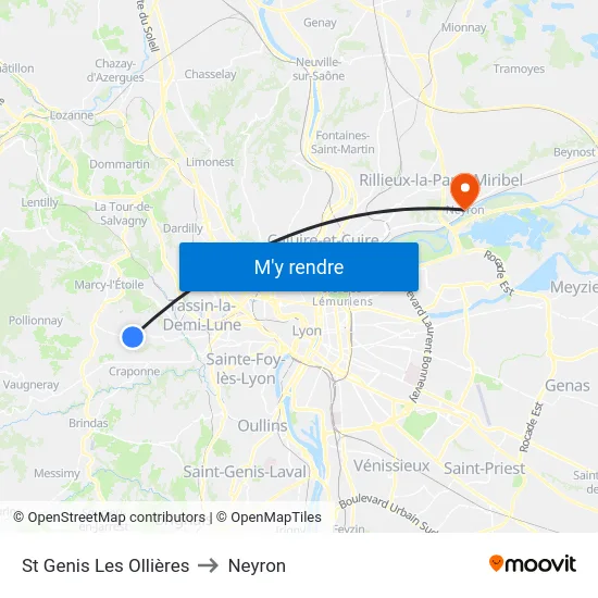 St Genis Les Ollières to Neyron map