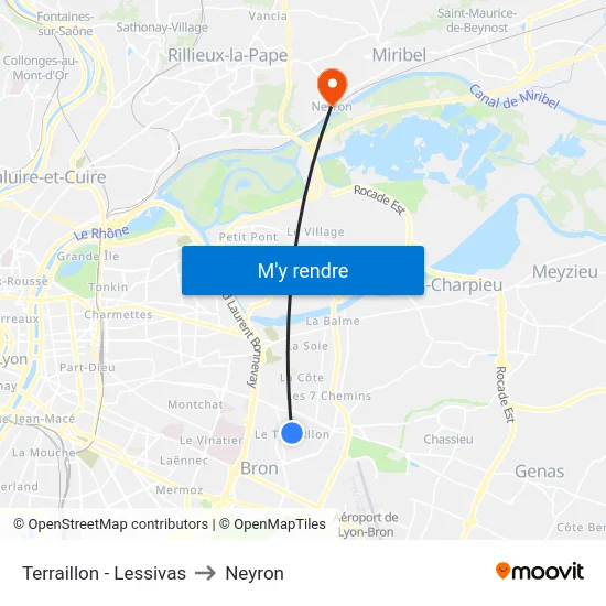 Terraillon - Lessivas to Neyron map