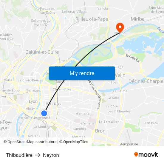 Thibaudière to Neyron map