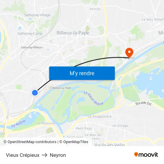 Vieux Crépieux to Neyron map