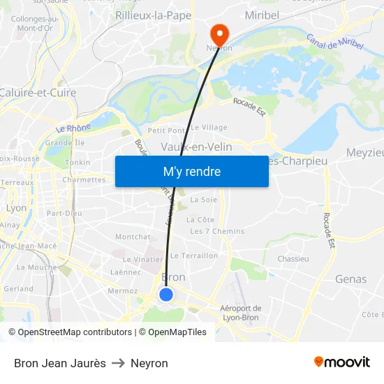 Bron Jean Jaurès to Neyron map