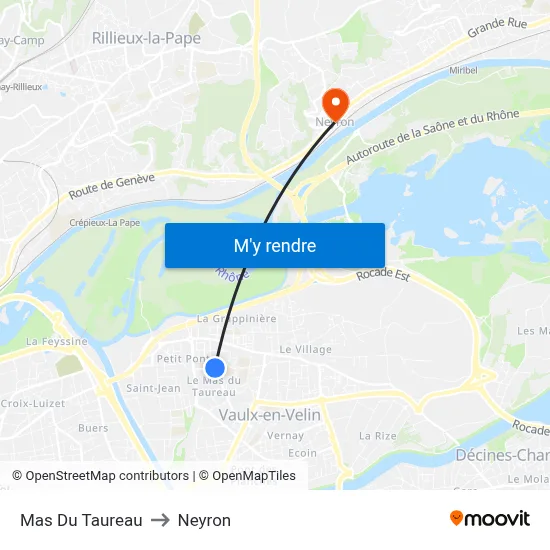 Mas Du Taureau to Neyron map