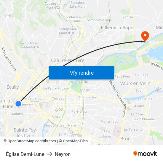 Église Demi-Lune to Neyron map