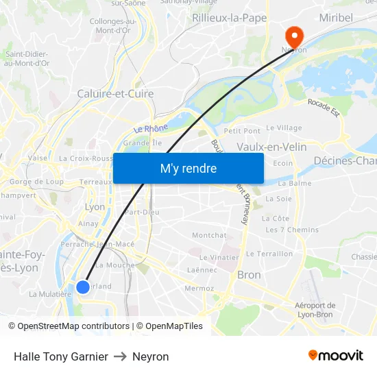 Halle Tony Garnier to Neyron map