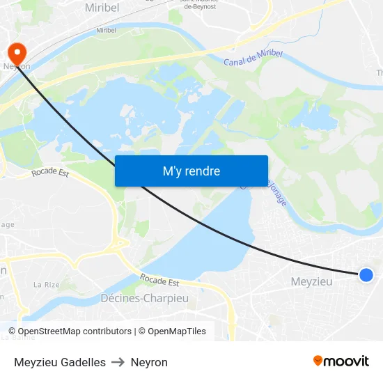 Meyzieu Gadelles to Neyron map