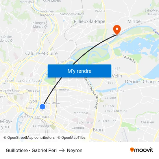 Guillotière - Gabriel Péri to Neyron map