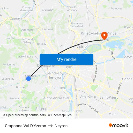 Craponne Val D'Yzeron to Neyron map