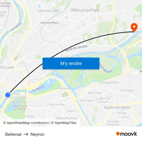 Bellevue to Neyron map