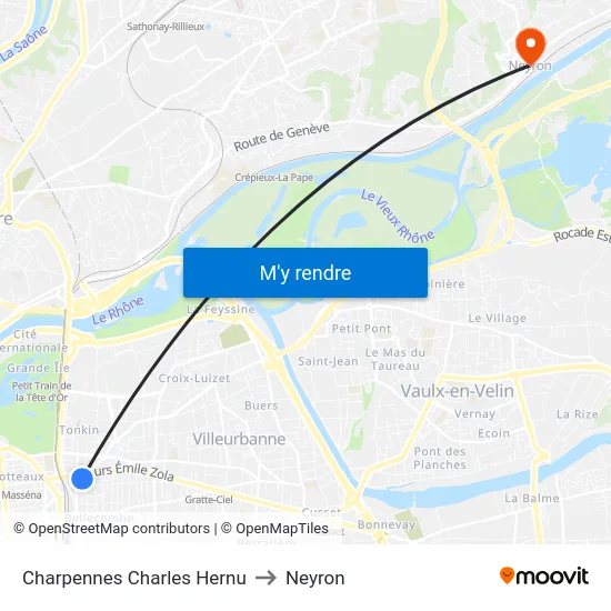 Charpennes Charles Hernu to Neyron map