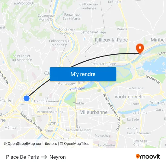 Place De Paris to Neyron map