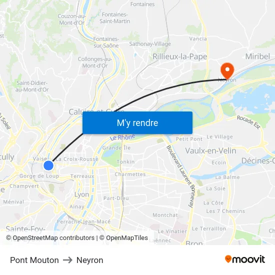 Pont Mouton to Neyron map
