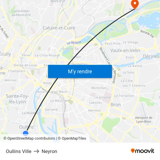 Oullins Ville to Neyron map