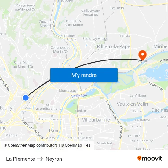 La Piemente to Neyron map