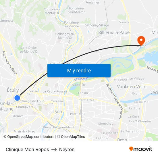 Clinique Mon Repos to Neyron map