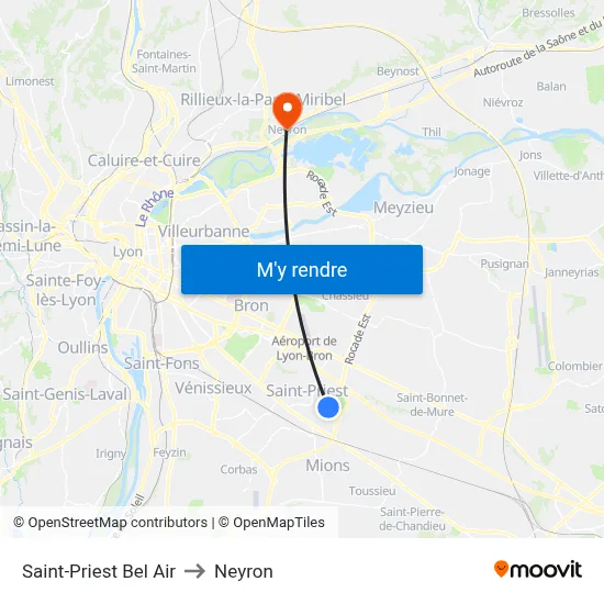 Saint-Priest Bel Air to Neyron map