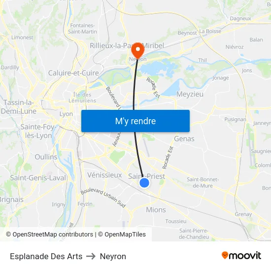 Esplanade Des Arts to Neyron map