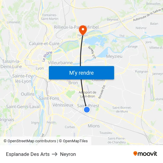 Esplanade Des Arts to Neyron map