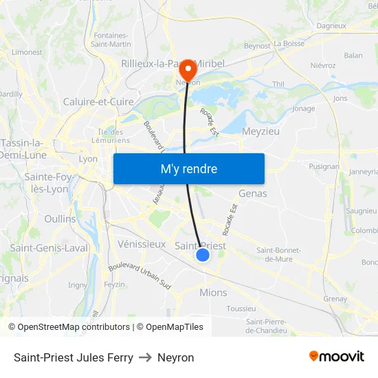 Saint-Priest Jules Ferry to Neyron map