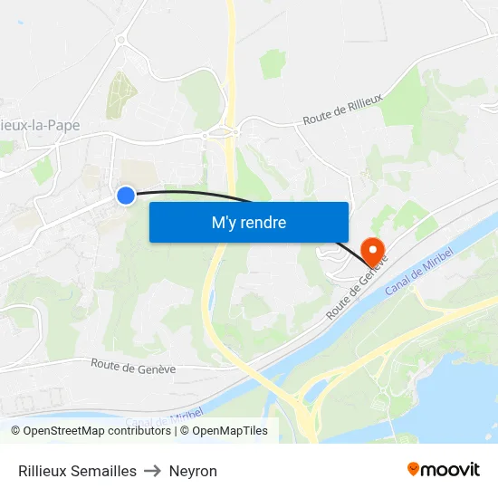 Rillieux Semailles to Neyron map