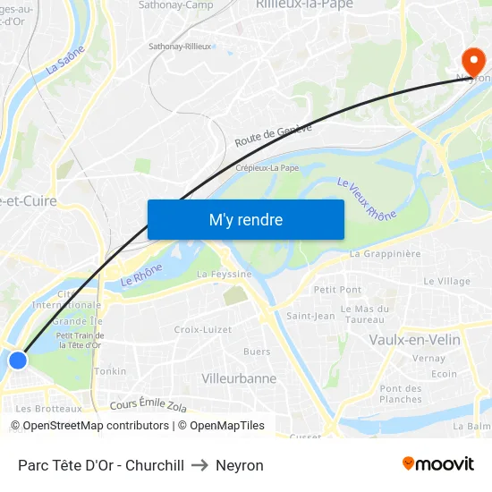 Parc Tête D'Or - Churchill to Neyron map