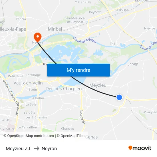 Meyzieu Z.I. to Neyron map