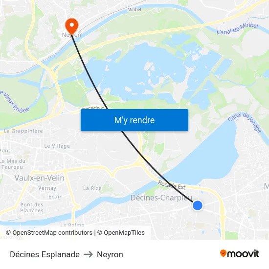Décines Esplanade to Neyron map
