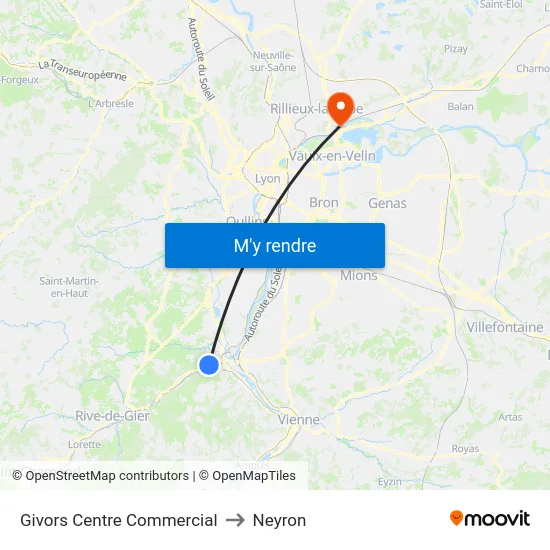 Givors Centre Commercial to Neyron map