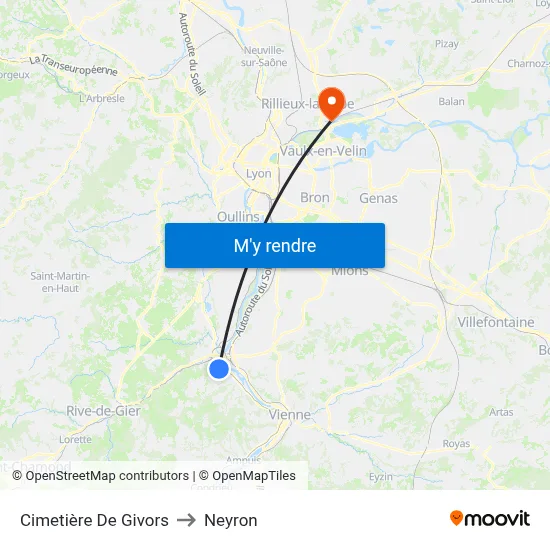 Cimetière De Givors to Neyron map