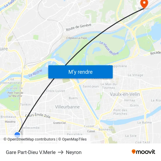 Gare Part-Dieu V.Merle to Neyron map