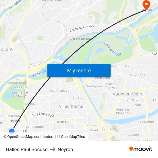 Halles Paul Bocuse to Neyron map