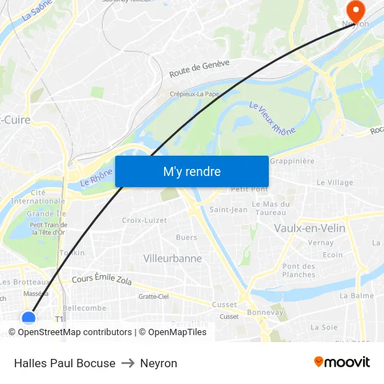 Halles Paul Bocuse to Neyron map