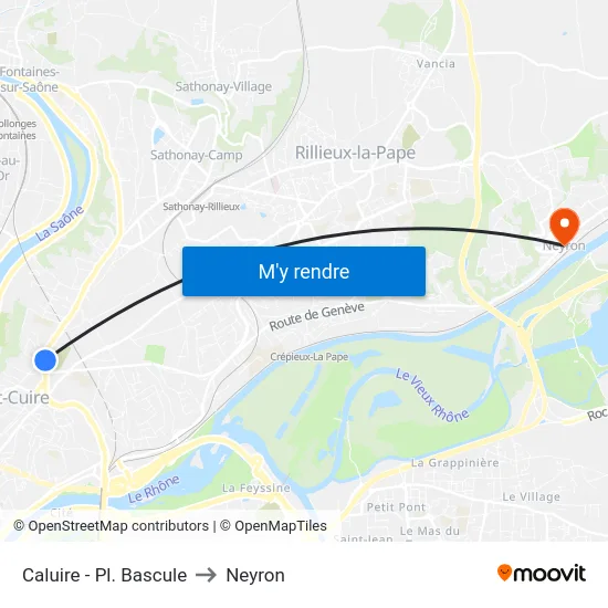 Caluire - Pl. Bascule to Neyron map