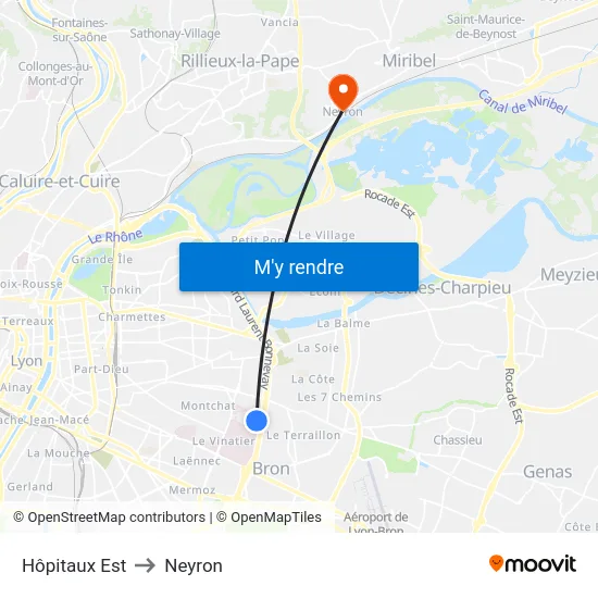 Hôpitaux Est to Neyron map