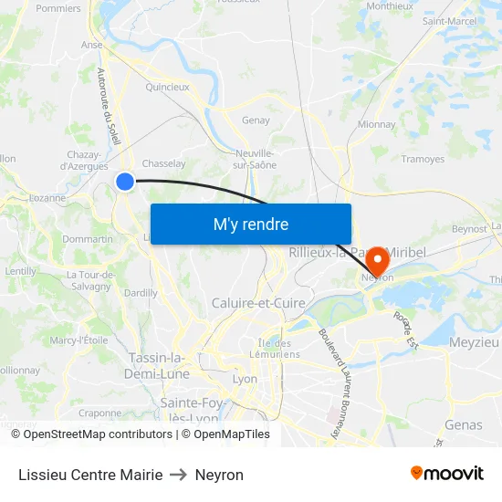 Lissieu Centre Mairie to Neyron map