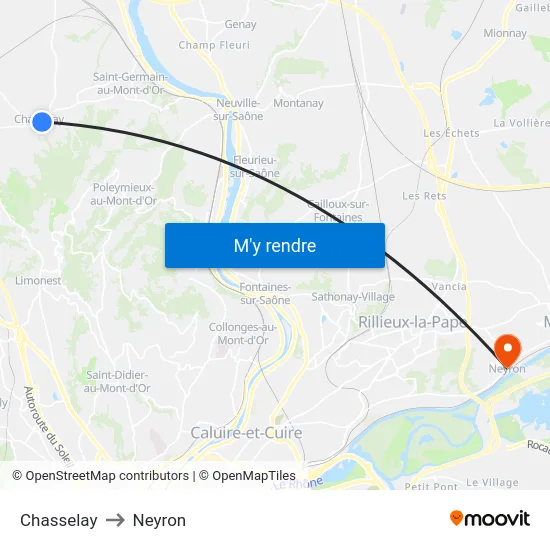 Chasselay to Neyron map