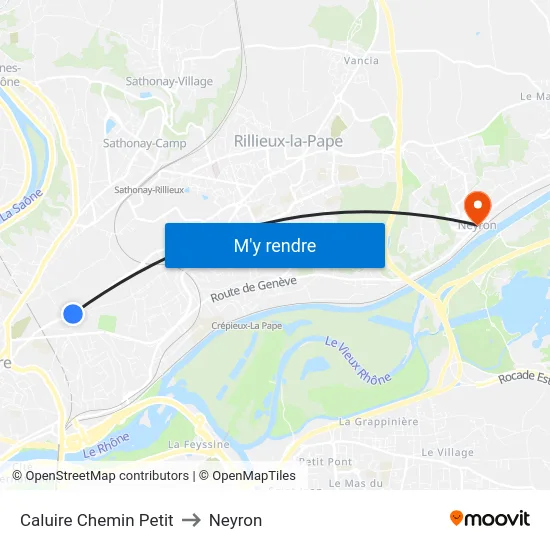 Caluire Chemin Petit to Neyron map