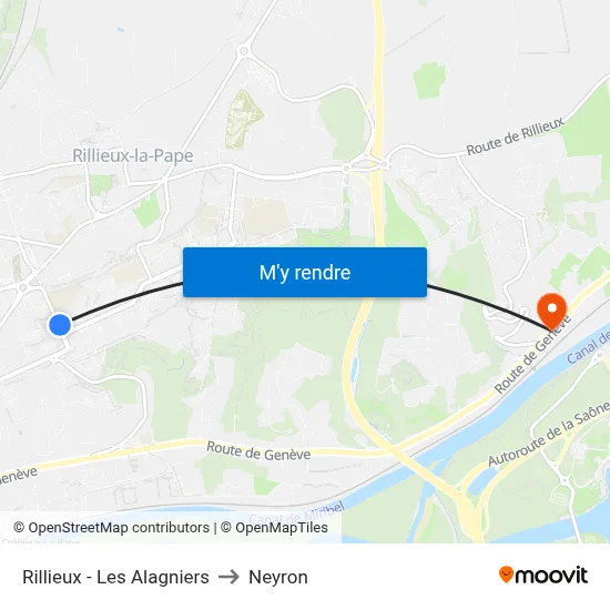Rillieux - Les Alagniers to Neyron map