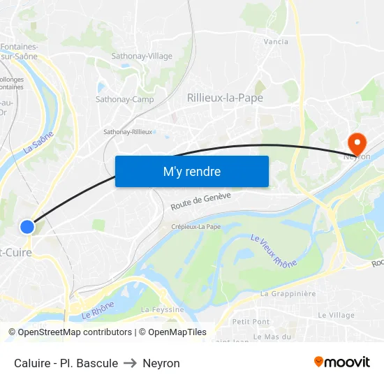 Caluire - Pl. Bascule to Neyron map
