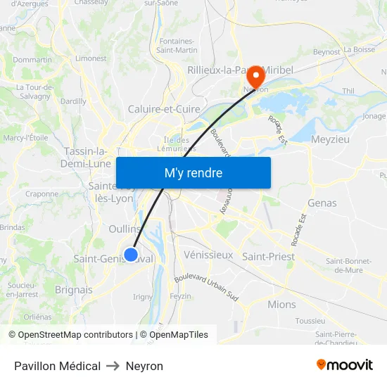 Pavillon Médical to Neyron map