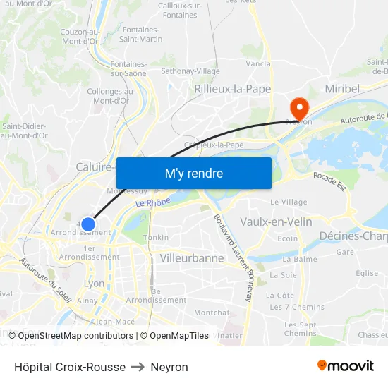 Hôpital Croix-Rousse to Neyron map