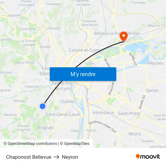 Chaponost Bellevue to Neyron map