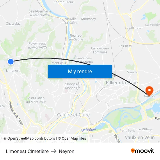 Limonest Cimetière to Neyron map