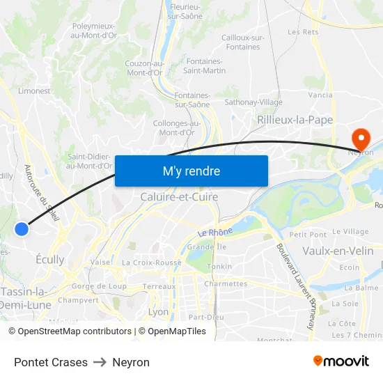 Pontet Crases to Neyron map